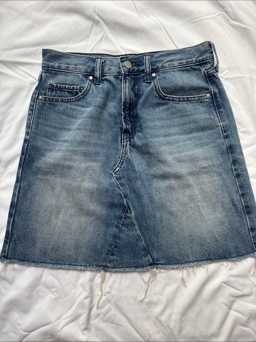 GAP Distressed Denim A-Line Skirt in Faded Blue